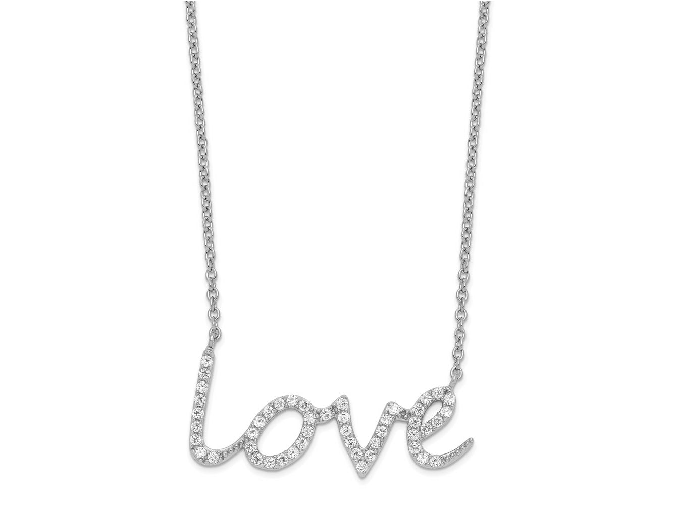Cheryl M 925 Sterling Silver Rhodium Plated CZ LOVE Necklace 18 Inches x 36 mm