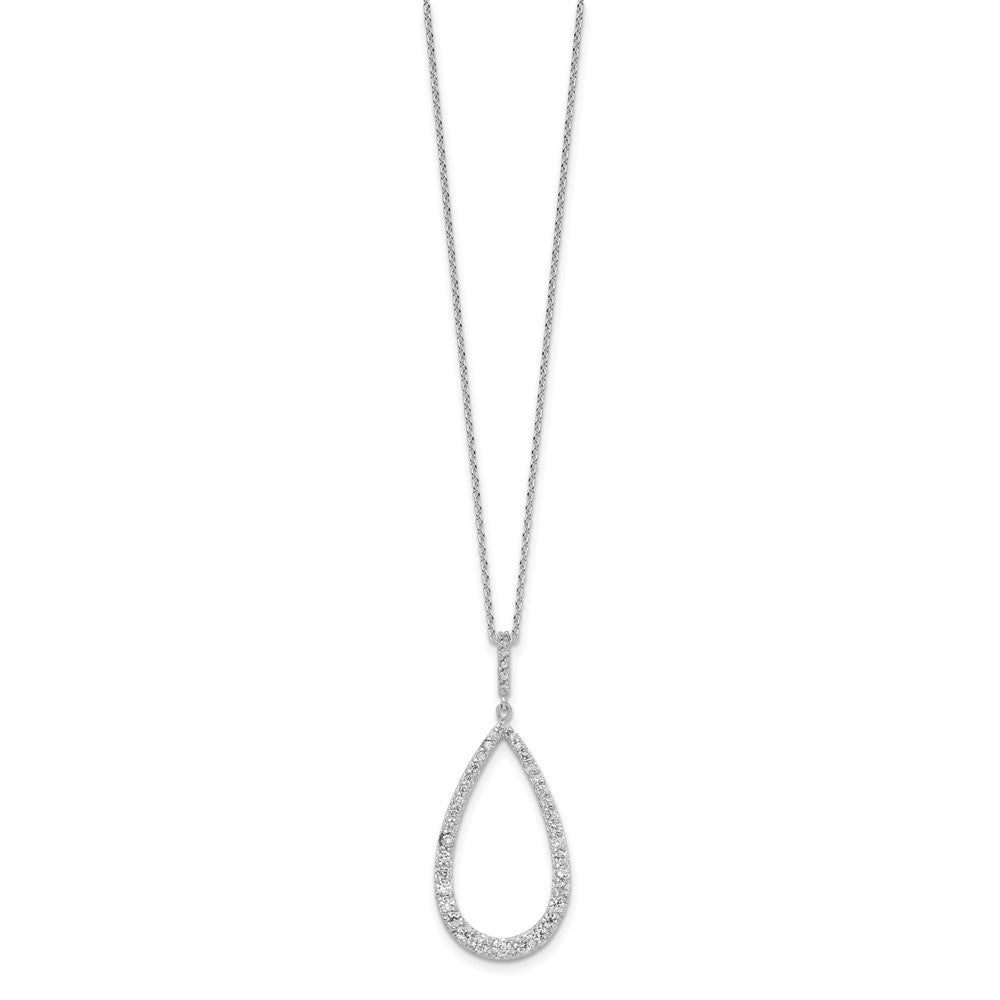 Cheryl M 925 Sterling Silver Cable Rhodium Plated CZ Open Pear Shape Necklace 18 Inches x 17 mm