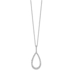 Cheryl M 925 Sterling Silver Cable Rhodium Plated CZ Open Pear Shape Necklace 18 Inches x 17 mm