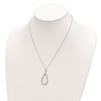 Cheryl M 925 Sterling Silver Cable Rhodium Plated CZ Open Pear Shape Necklace 18 Inches x 17 mm