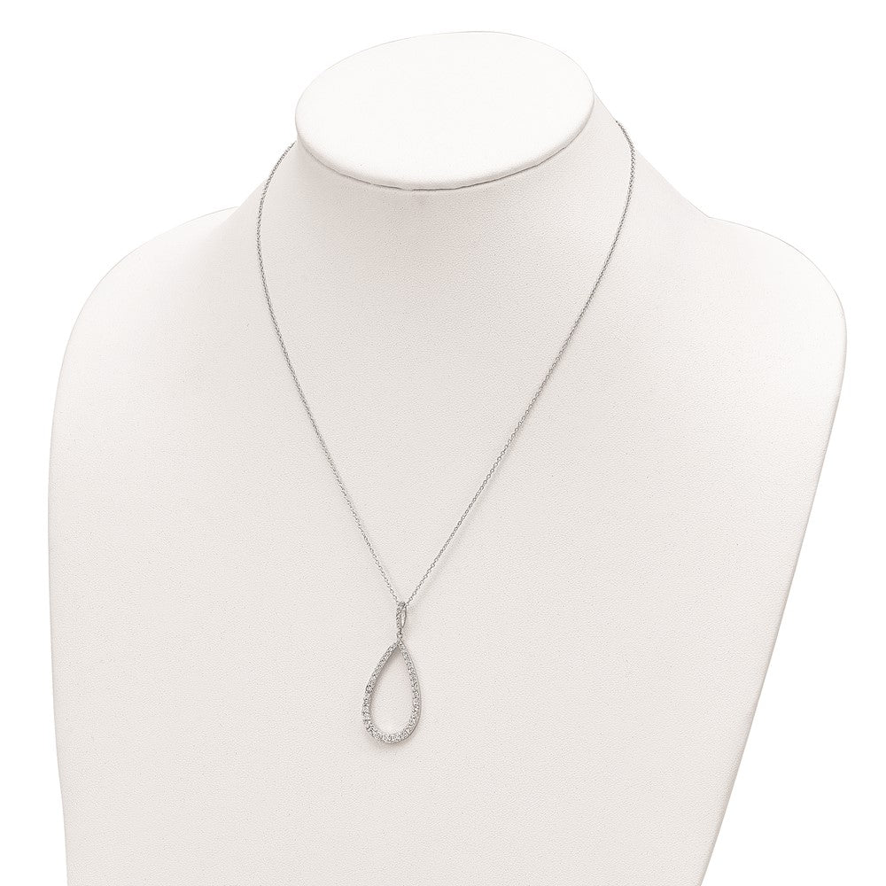 Cheryl M 925 Sterling Silver Cable Rhodium Plated CZ Open Pear Shape Necklace 18 Inches x 17 mm