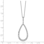 Cheryl M 925 Sterling Silver Cable Rhodium Plated CZ Open Pear Shape Necklace 18 Inches x 17 mm