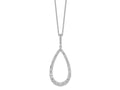 Cheryl M 925 Sterling Silver Cable Rhodium Plated CZ Open Pear Shape Necklace 18 Inches x 17 mm