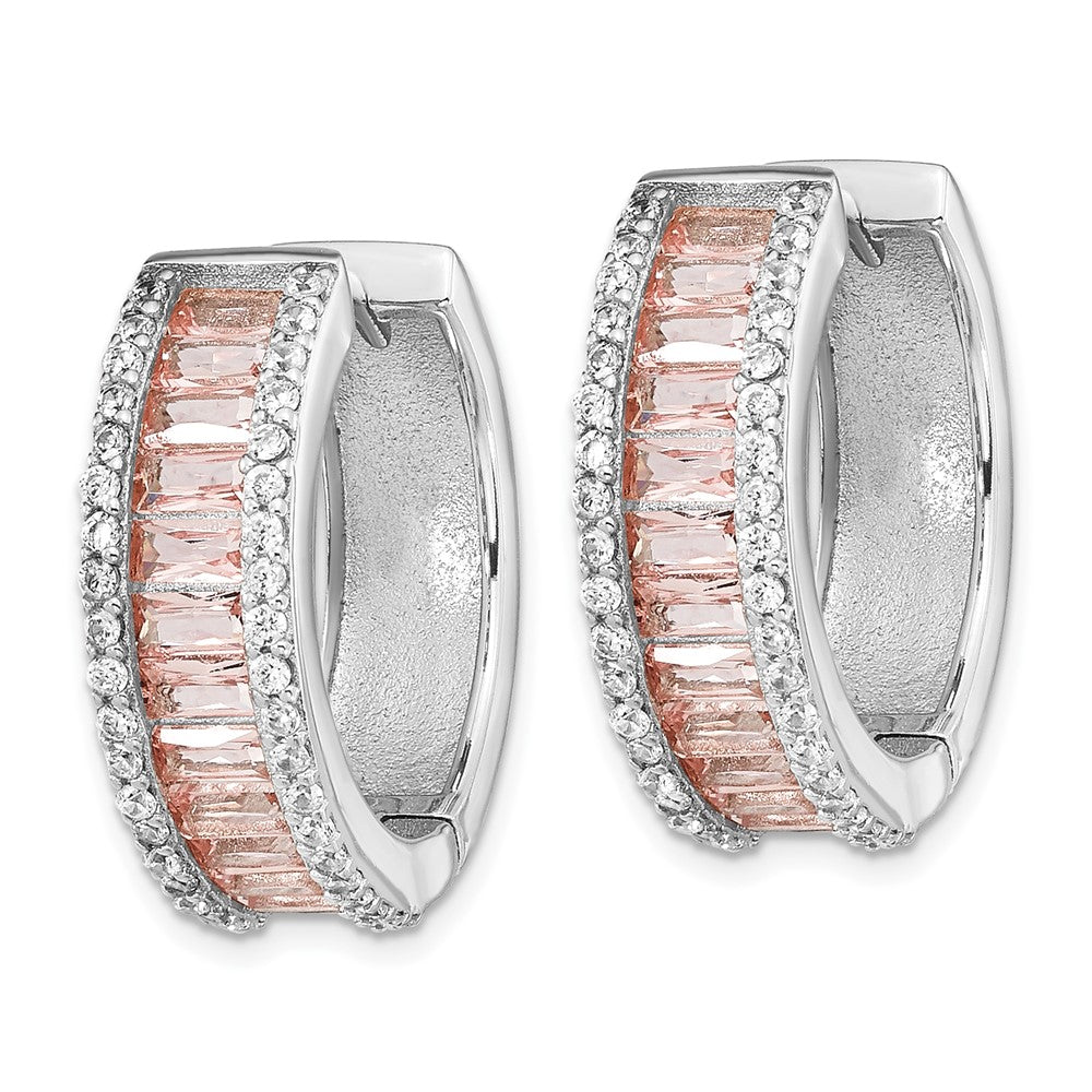 FJC Finejewelers 925 Sterling Silver Pink Nano Crystal and CZ Hoop Earrings 18 mm x 5 mm