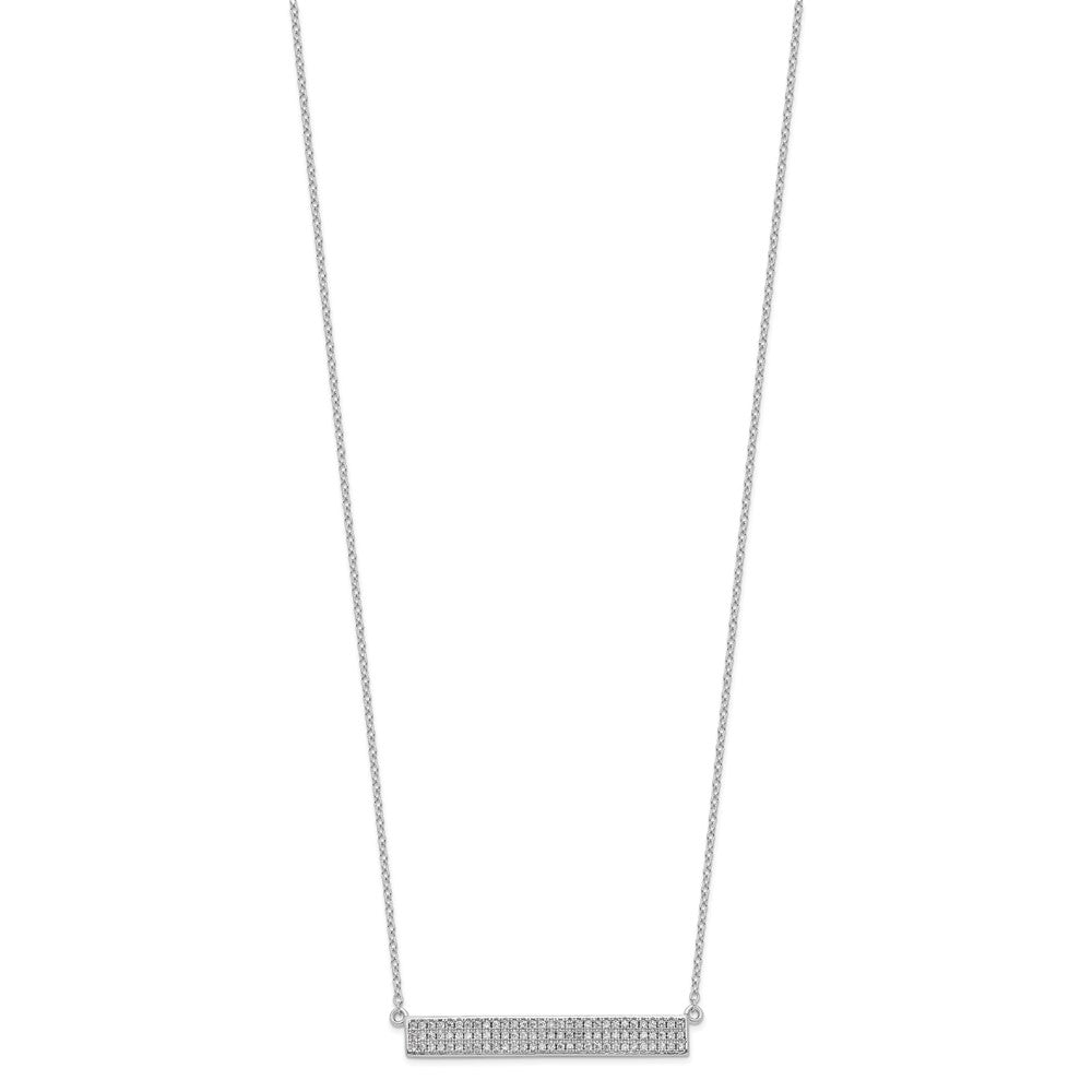 Cheryl M 925 Sterling Silver Cable Rhodium Plated CZ Bar with 1.5in ext. Necklace 19 Inches x 34 mm