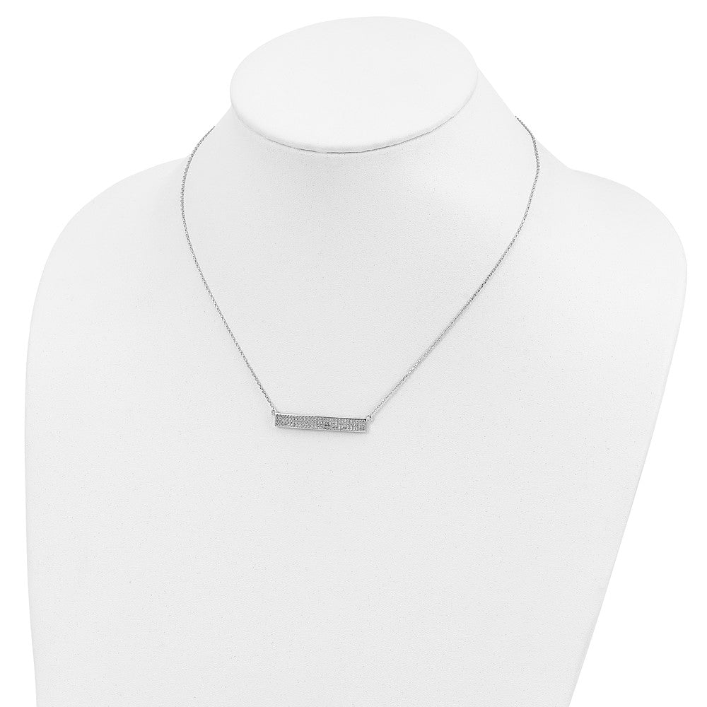 Cheryl M 925 Sterling Silver Cable Rhodium Plated CZ Bar with 1.5in ext. Necklace 19 Inches x 34 mm