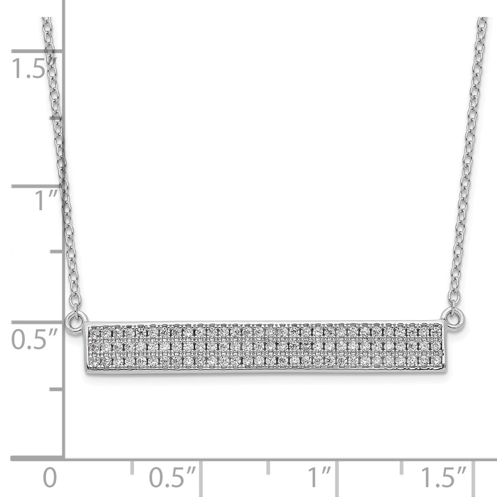 Cheryl M 925 Sterling Silver Cable Rhodium Plated CZ Bar with 1.5in ext. Necklace 19 Inches x 34 mm