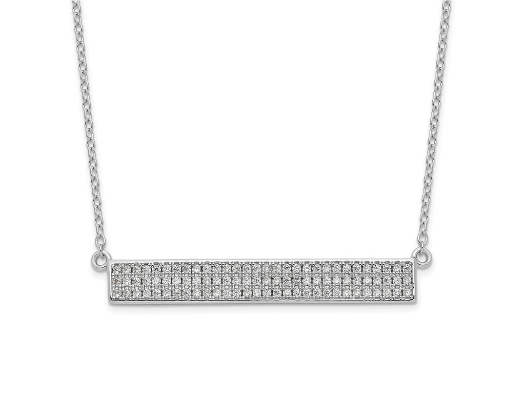 Cheryl M 925 Sterling Silver Cable Rhodium Plated CZ Bar with 1.5in ext. Necklace 19 Inches x 34 mm