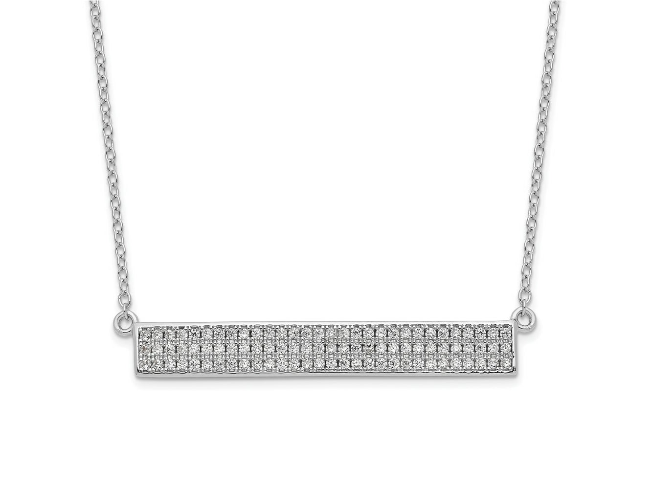 Cheryl M 925 Sterling Silver Cable Rhodium Plated CZ Bar with 1.5in ext. Necklace 19 Inches x 34 mm