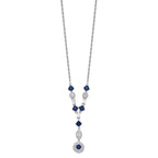 Cheryl M 925 Sterling Silver Cable Rhodium Plated Blue Glass and CZ Y-Drop Necklace 18 Inches x 9 mm