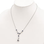 Cheryl M 925 Sterling Silver Cable Rhodium Plated Blue Glass and CZ Y-Drop Necklace 18 Inches x 9 mm