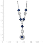 Cheryl M 925 Sterling Silver Cable Rhodium Plated Blue Glass and CZ Y-Drop Necklace 18 Inches x 9 mm