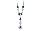 Cheryl M 925 Sterling Silver Cable Rhodium Plated Blue Glass and CZ Y-Drop Necklace 18 Inches x 9 mm