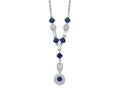 Cheryl M 925 Sterling Silver Cable Rhodium Plated Blue Glass and CZ Y-Drop Necklace 18 Inches x 9 mm
