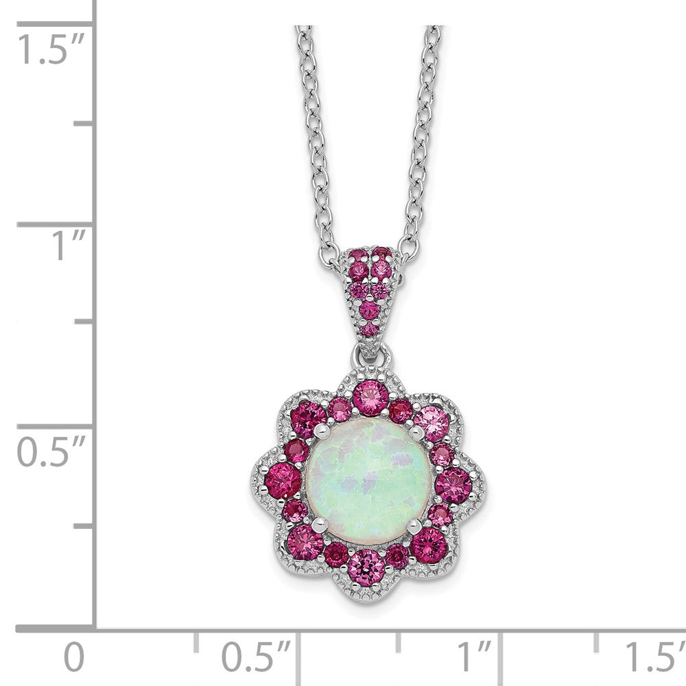 Cheryl M 925 Sterling Silver Created Opal and Red Nano Crystal Flower Necklace 18 Inches x 14 mm