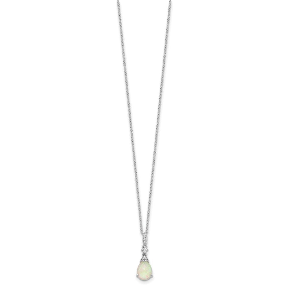 Cheryl M 925 Sterling Silver Lab Created Opal and CZ Teardrop Necklace 18 Inches x 7 mm