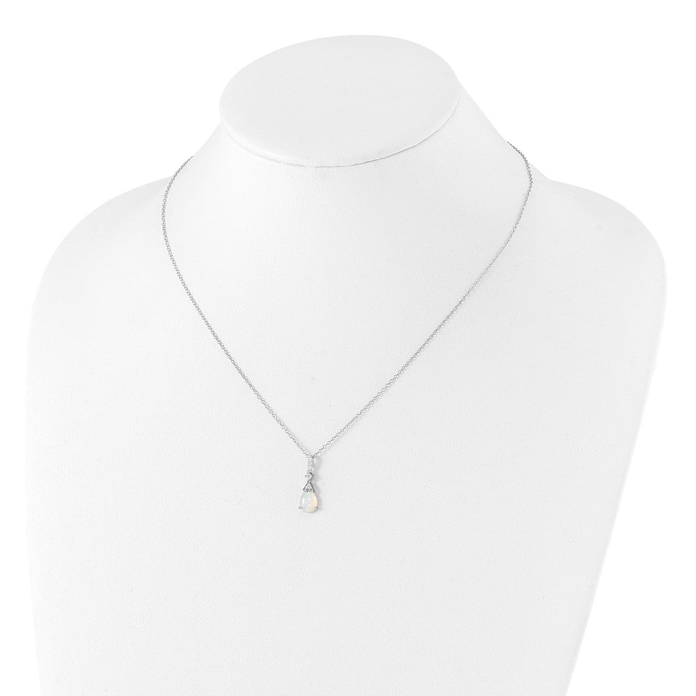 Cheryl M 925 Sterling Silver Lab Created Opal and CZ Teardrop Necklace 18 Inches x 7 mm