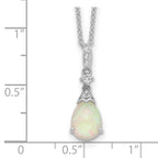 Cheryl M 925 Sterling Silver Lab Created Opal and CZ Teardrop Necklace 18 Inches x 7 mm