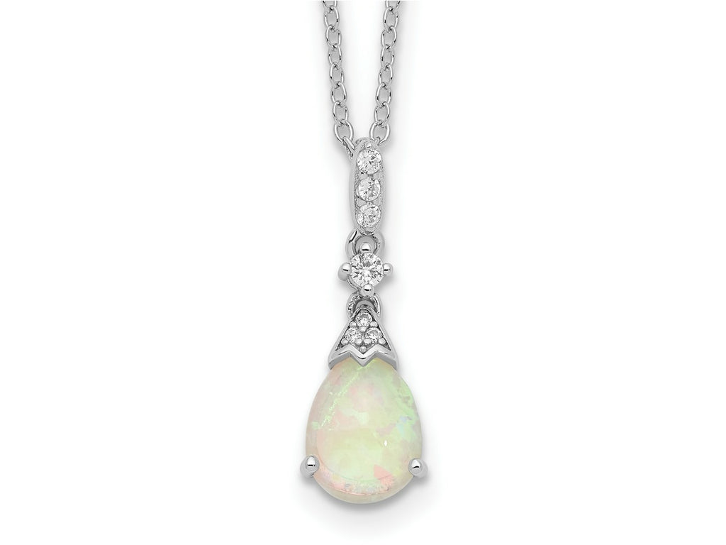 Cheryl M 925 Sterling Silver Lab Created Opal and CZ Teardrop Necklace 18 Inches x 7 mm