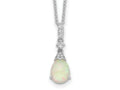 Cheryl M 925 Sterling Silver Lab Created Opal and CZ Teardrop Necklace 18 Inches x 7 mm