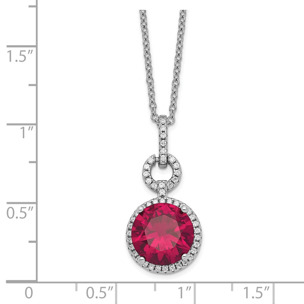 Cheryl M 925 Sterling Silver Lab Created Ruby and CZ Necklace 18 Inches x 12 mm