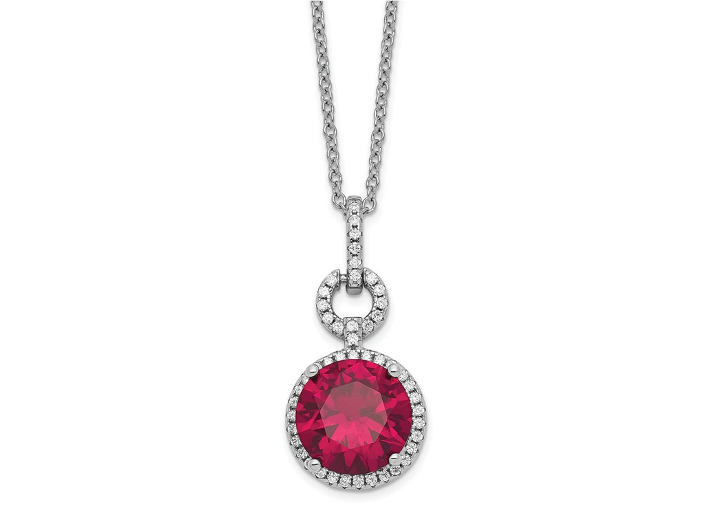 Cheryl M 925 Sterling Silver Lab Created Ruby and CZ Necklace 18 Inches x 12 mm