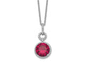 Cheryl M 925 Sterling Silver Lab Created Ruby and CZ Necklace 18 Inches x 12 mm