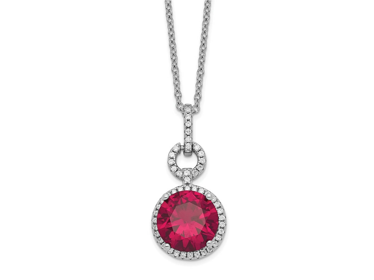 Cheryl M 925 Sterling Silver Lab Created Ruby and CZ Necklace 18 Inches x 12 mm