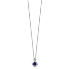 Cheryl M 925 Sterling Silver Rhodium Plated Blue Glass and CZ Necklace 18 Inches x 10 mm