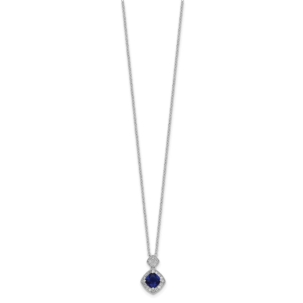 Cheryl M 925 Sterling Silver Rhodium Plated Blue Glass and CZ Necklace 18 Inches x 10 mm
