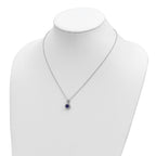 Cheryl M 925 Sterling Silver Rhodium Plated Blue Glass and CZ Necklace 18 Inches x 10 mm