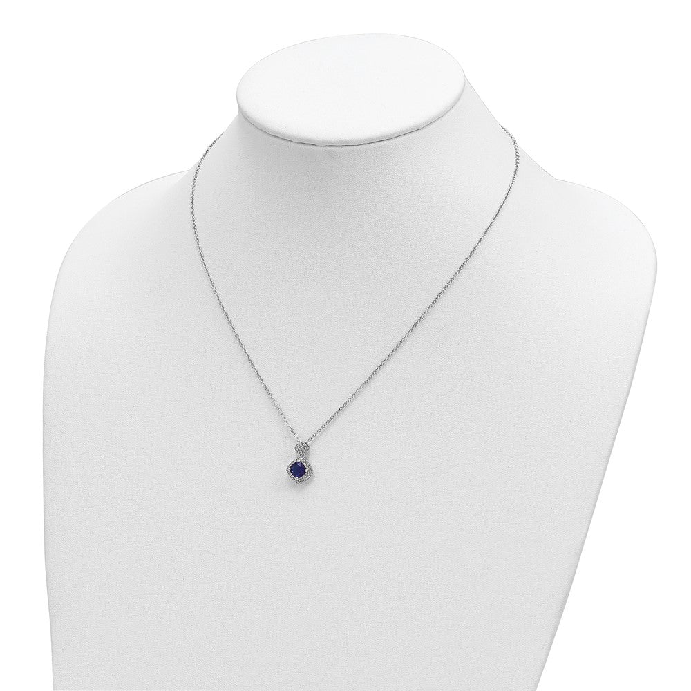 Cheryl M 925 Sterling Silver Rhodium Plated Blue Glass and CZ Necklace 18 Inches x 10 mm