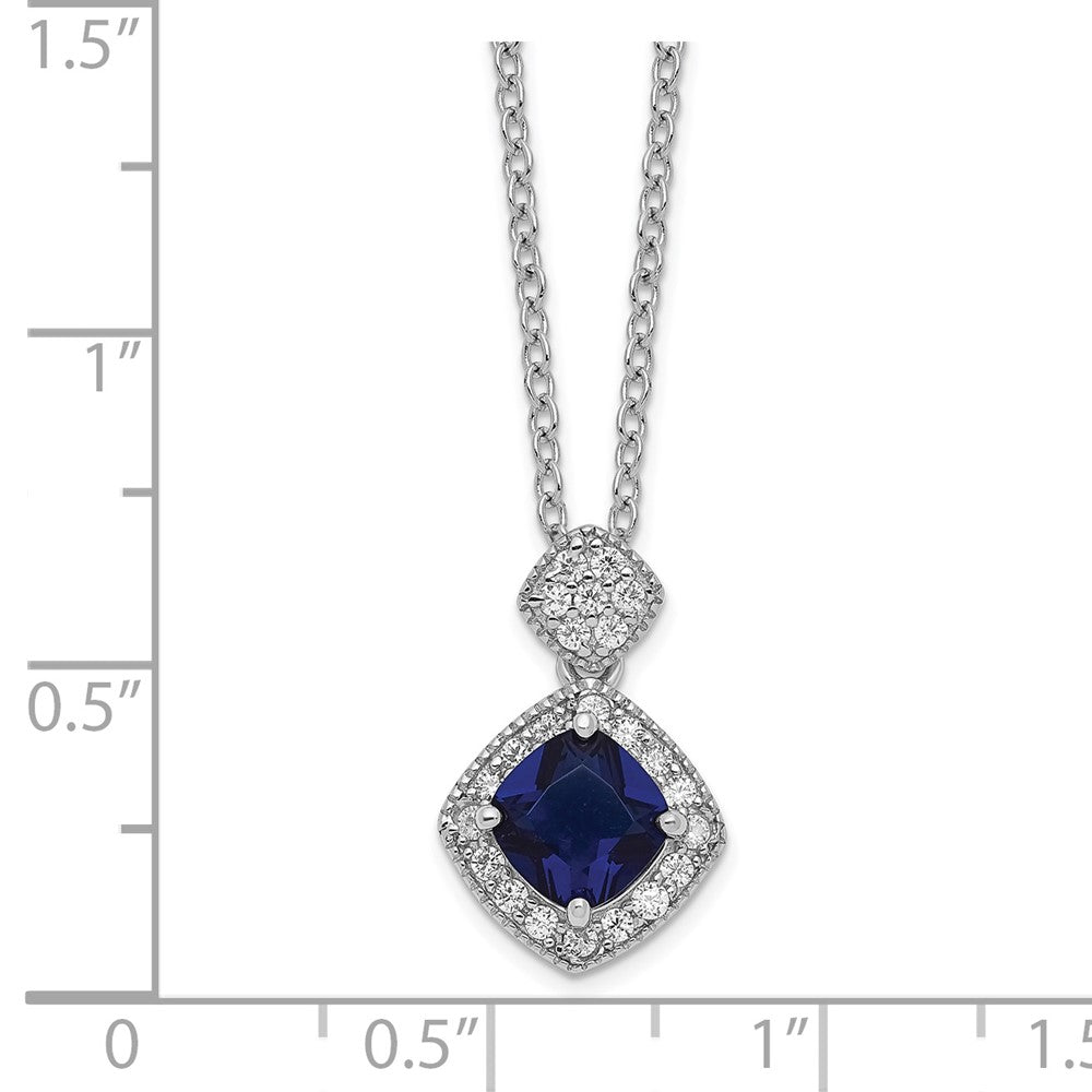 Cheryl M 925 Sterling Silver Rhodium Plated Blue Glass and CZ Necklace 18 Inches x 10 mm