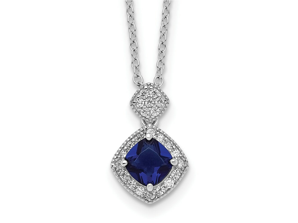 Cheryl M 925 Sterling Silver Rhodium Plated Blue Glass and CZ Necklace 18 Inches x 10 mm