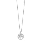 Cheryl M 925 Sterling Silver Cable Rhodium Plated Tree of Life CZ Necklace 18 Inches x 20 mm