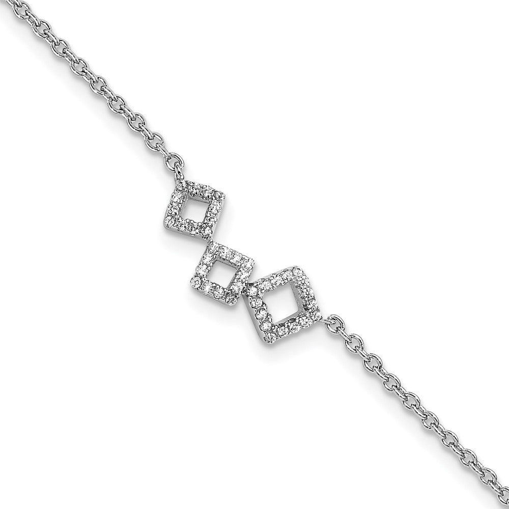 Cheryl M 925 Sterling Silver Fancy Geometric CZ  Anklet 10 Inches x 8 mm