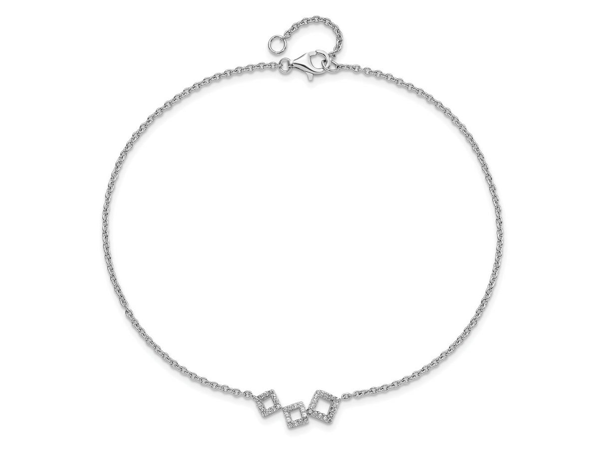 Cheryl M 925 Sterling Silver Fancy Geometric CZ  Anklet 10 Inches x 8 mm