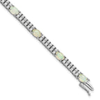 Cheryl M 925 Sterling Silver Rhodium Plated Fancy Created Opal and CZ Bracelet 7.5 Inches x 4.9 mm
