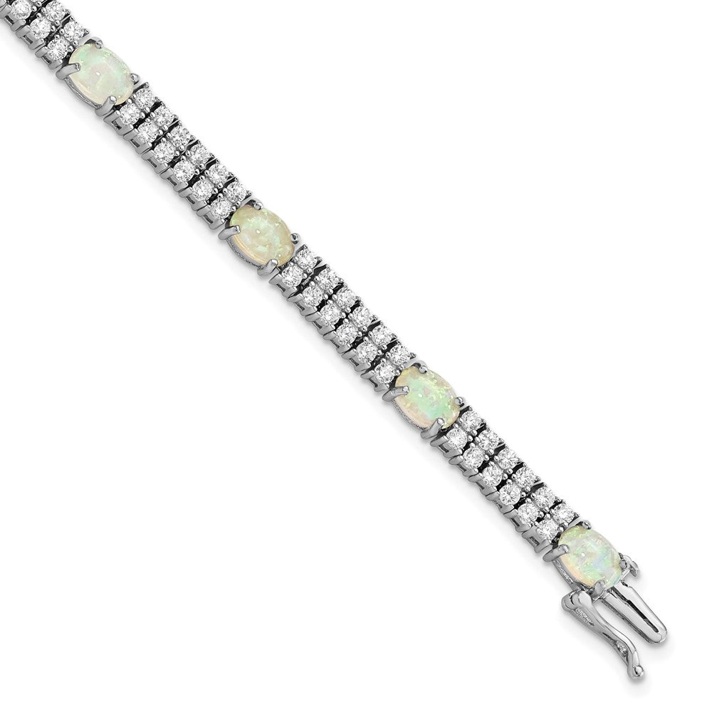 Cheryl M 925 Sterling Silver Rhodium Plated Fancy Created Opal and CZ Bracelet 7.5 Inches x 4.9 mm