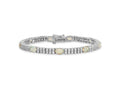 Cheryl M 925 Sterling Silver Rhodium Plated Fancy Created Opal and CZ Bracelet 7.5 Inches x 4.9 mm
