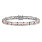 Cheryl M 925 Sterling Silver Fancy Pink Nano Crystal and CZ Bracelet 7.25 Inches x 5.6 mm