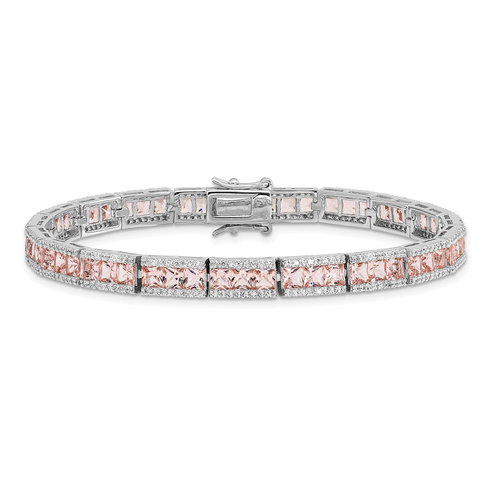 Cheryl M 925 Sterling Silver Fancy Pink Nano Crystal and CZ Bracelet 7.25 Inches x 5.6 mm