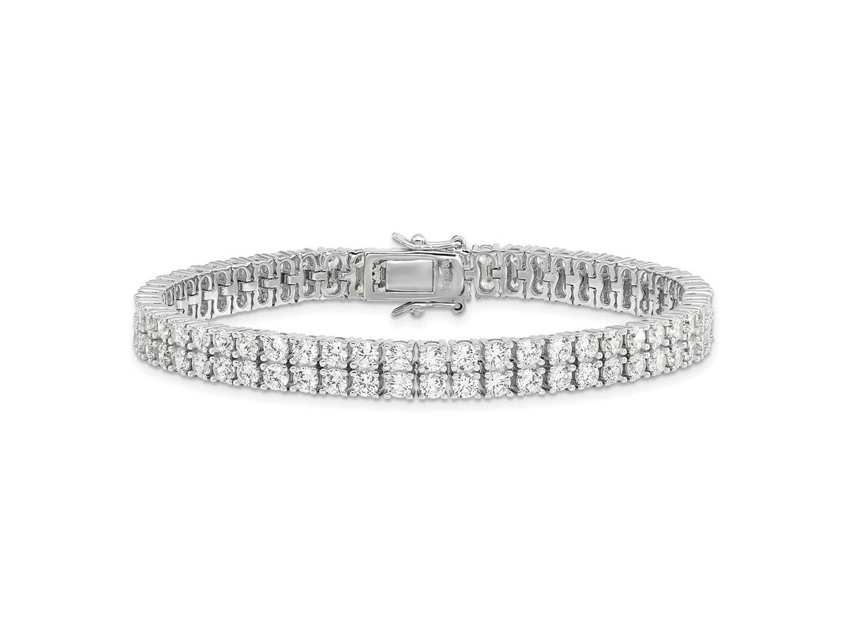 Cheryl M 925 Sterling Silver Rhodium Plated CZ Two Row Tennis Bracelet 7.5 Inches x 6.5 mm