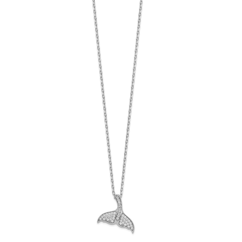 Cheryl M 925 Sterling Silver Rhod-pltd CZ Whale Tail with 2in ext Necklace 18 Inches x 16 mm