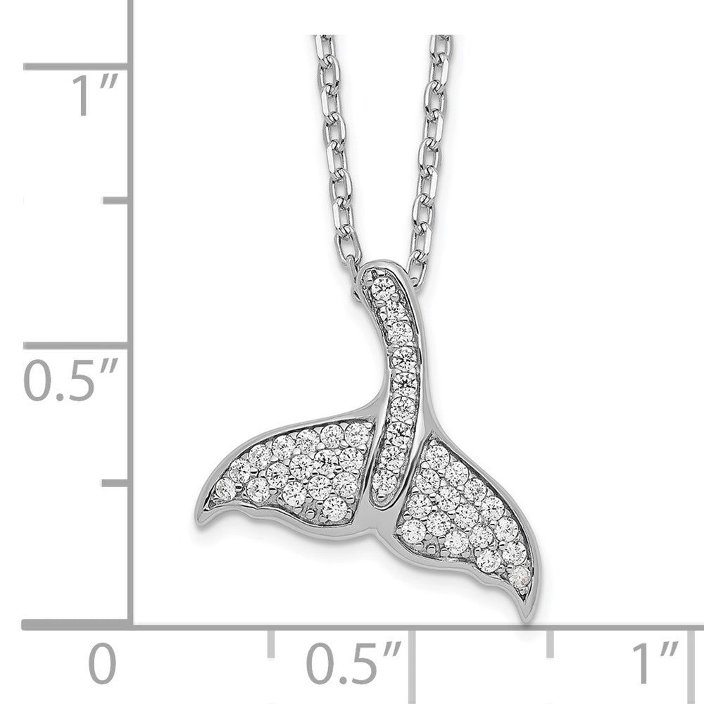 Cheryl M 925 Sterling Silver Rhod-pltd CZ Whale Tail with 2in ext Necklace 18 Inches x 16 mm