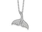 Cheryl M 925 Sterling Silver Rhod-pltd CZ Whale Tail with 2in ext Necklace 18 Inches x 16 mm