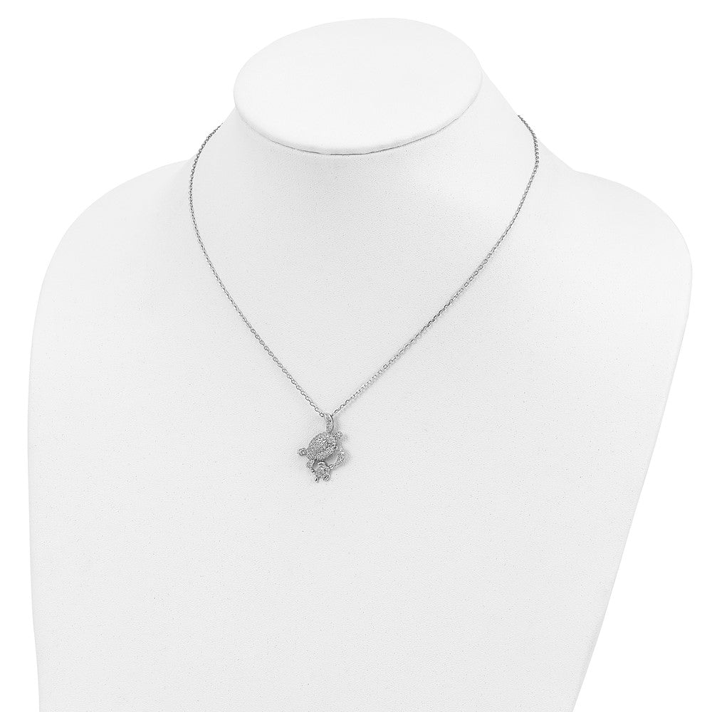 Cheryl M 925 Sterling Silver Cable CZ Turtles with 2in ext Necklace 18 Inches x 17 mm