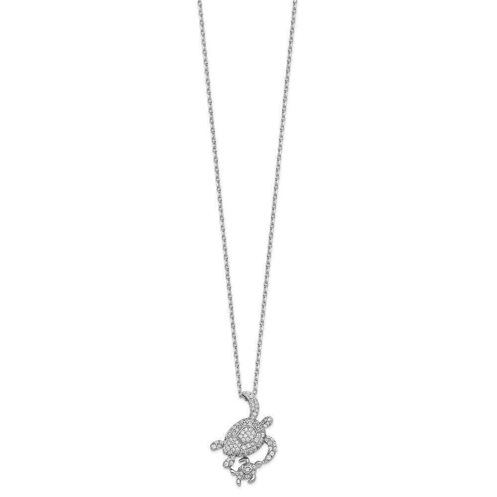 Cheryl M 925 Sterling Silver Cable CZ Turtles with 2in ext Necklace 18 Inches x 17 mm