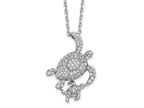Cheryl M 925 Sterling Silver Cable CZ Turtles with 2in ext Necklace 18 Inches x 17 mm