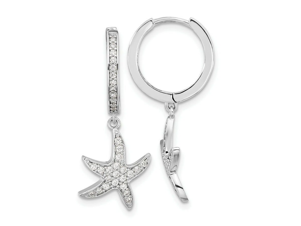 FJC Finejewelers 925 Sterling Silver CZ Starfish Hoop Dangle Earrings 28 mm x 11 mm